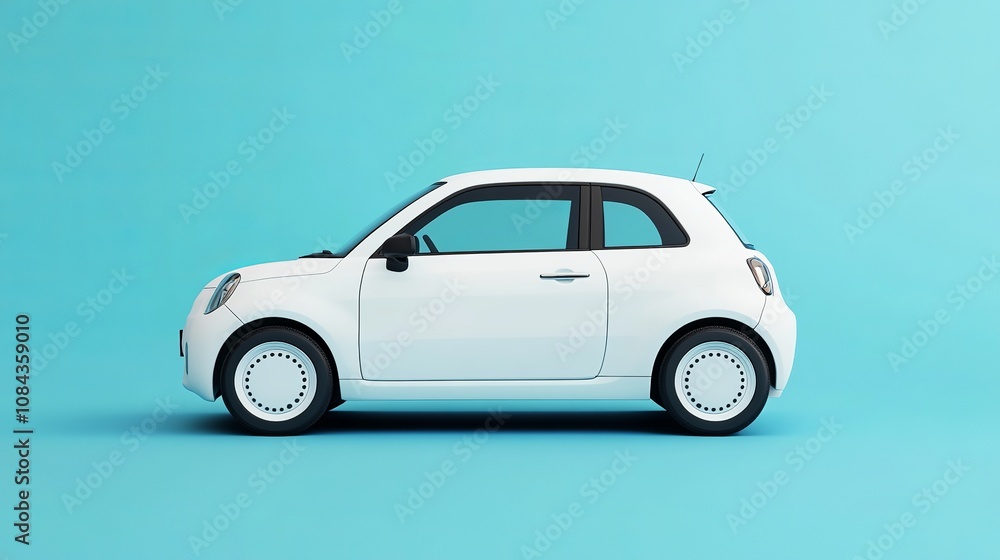 Obraz premium White City Car: 3D Rendering Isolated on Background