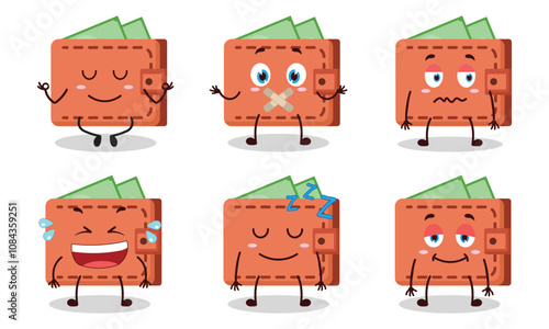 funny wallet with various expressions design illustration