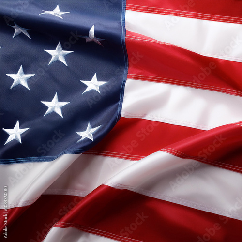 United States of America flag waving in the wind on side position provides copy space for text isolated