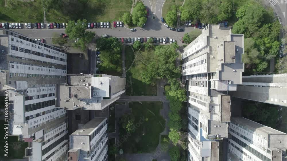 Aerial view of New Belgrade buildings blocks brutalist architecture. Aerial view of New Belgrade buildings blocks brutalist architecture.