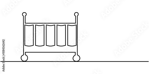 Continuous Line Drawing of Baby Crib Icon. Hand Drawn Symbol Vector Illustration. baby cot bassinet, Baby cot for newborns one line art. Continuous line drawing of childhood, safety, protection, crib