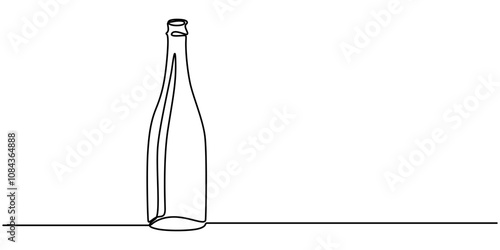 Beer bottle. Icon with reflection on white background. continuous one line drawing of pro vector illustration, Craft Beer Vector Handwritten Lettering. Pub, Drink, Alcohol, Restaurant.
