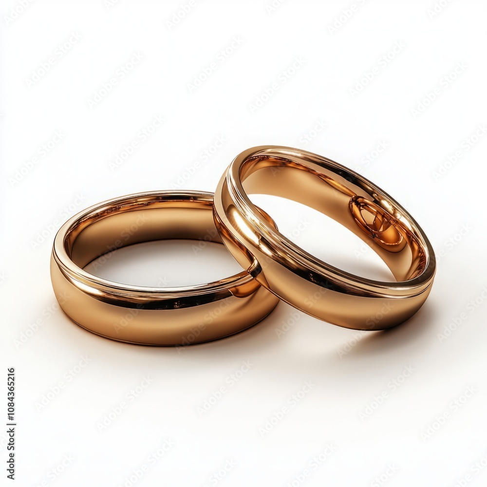 Two golden wedding rings isolated on a white background, symbolizing love, commitment, and the timeless bond of marriage, with a clean and elegant design that highlights their beauty and significance. Two golden wedding rings isolated on a white background, symbolizing love, commitment, and the timeless bond of marriage, with a clean and elegant design that highlights their beauty and significance.