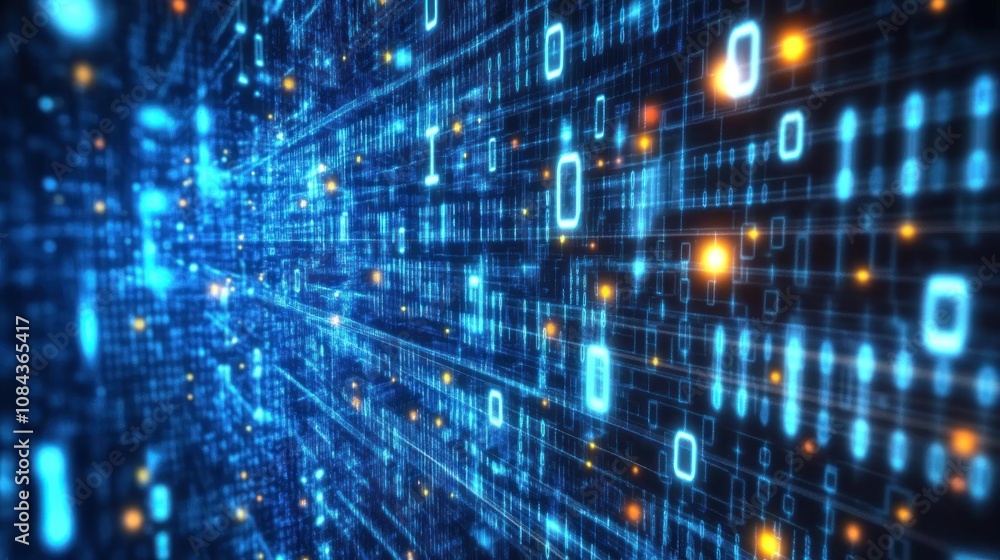 Fototapeta premium Digital Matrix: Abstract Visualization of Binary Code Data Stream