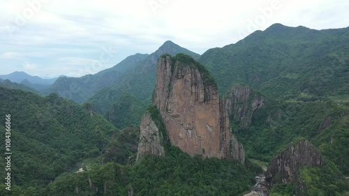 Aerial view of the natural scenery in the Nanxi River tourist area, Wenzhou, Zhejiang, China. High quality 4k footage photo