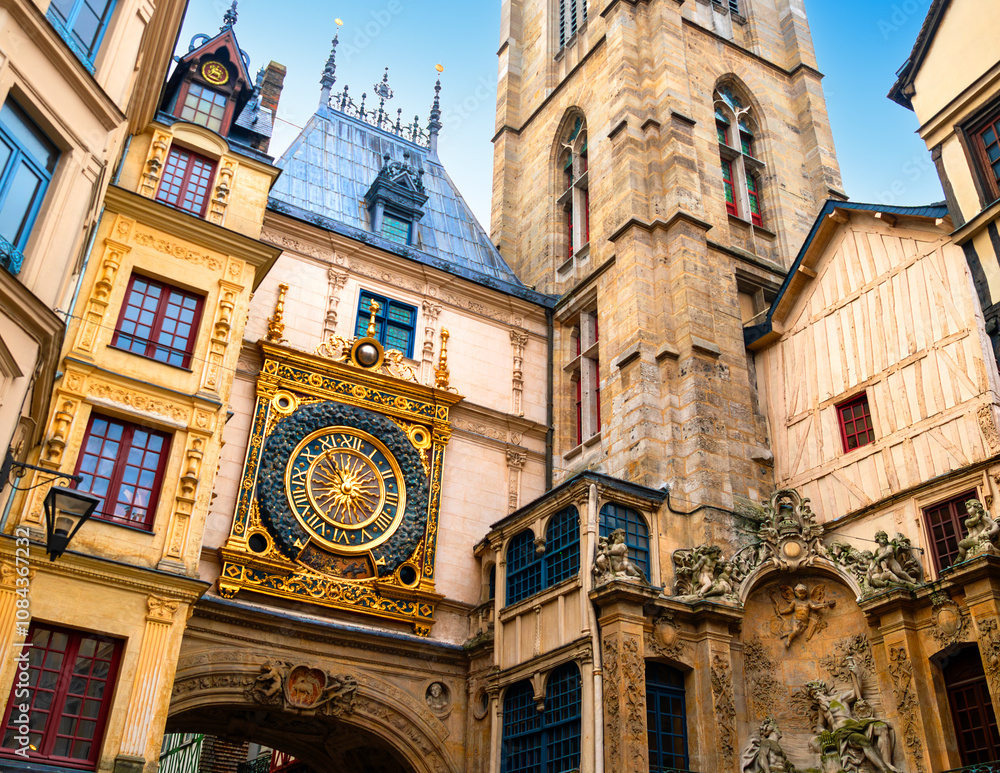 The Gros-Horloge (Great-Clock) is a fourteenth-century astronomical clock in Rouen, Normandy, France