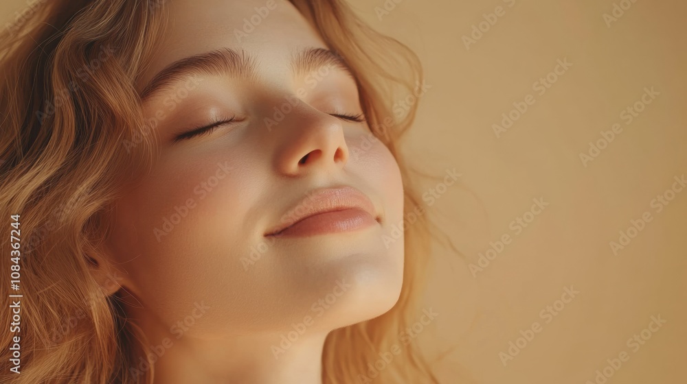 A woman with a relaxed expression embraces her renewed appearance following cosmetic surgery in a warm, inviting setting. Generative AI A woman with a relaxed expression embraces her renewed appearance following cosmetic surgery in a warm, inviting setting. Generative AI