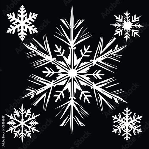 Snowflake Vector Black Silhouette Design For T-Shirt