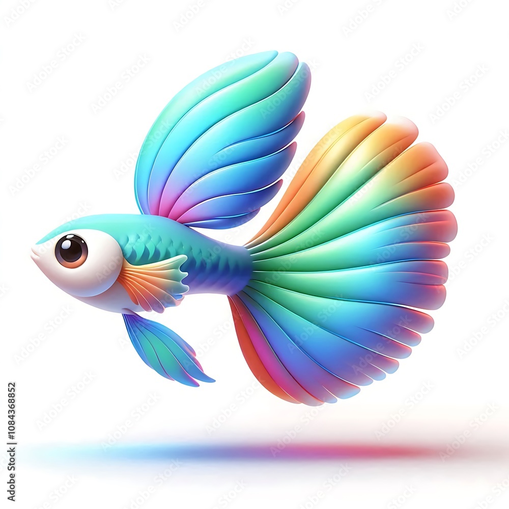 Fototapeta premium 3D Render Guppy Fish with Vibrant Multicolored Tail on White Background 