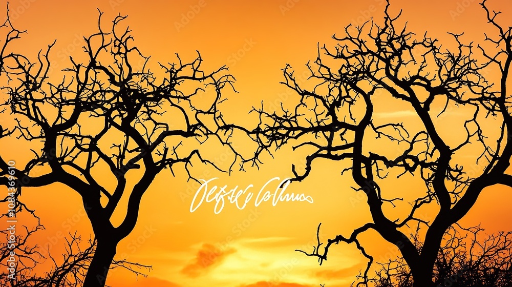 Silhouetted trees against a vibrant sunset sky. Silhouetted trees against a vibrant sunset sky.