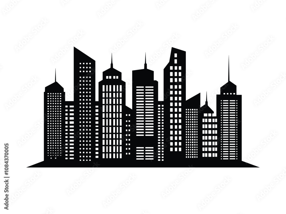 Fototapeta premium City Silhouette Vector Set Urban Skyline Panorama and Border Collection Architecture Design.