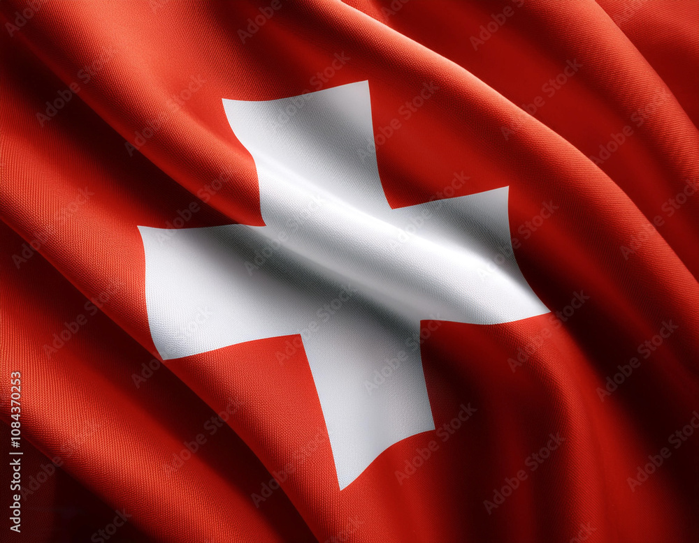Swiss flag waving in the wind on side position provides copy space for text isolated Swiss flag waving in the wind on side position provides copy space for text isolated
