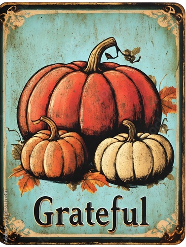 Autumn Harvest Pumpkins Thanksgiving Grunge Design Grateful Fall Seasonal Decor