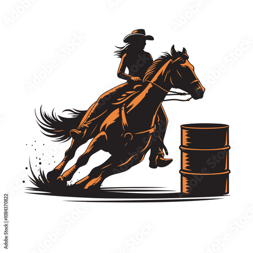 A cowgirl riding a  horse in a barrel racing competition