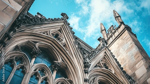 Detailed View of Gothic Revival Architecture and Buttresses