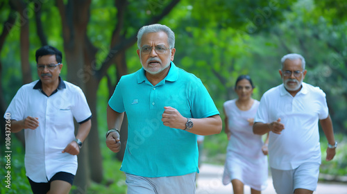 Senior citizen running in a city park