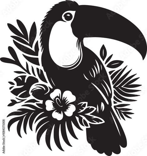 Toucan Silhouette Vector Art on White Background - Tropical Bird Icon Design

