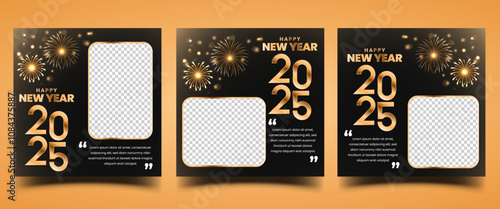 New year 2025 square banner template. Suitable for social media post, card, banner, and cover