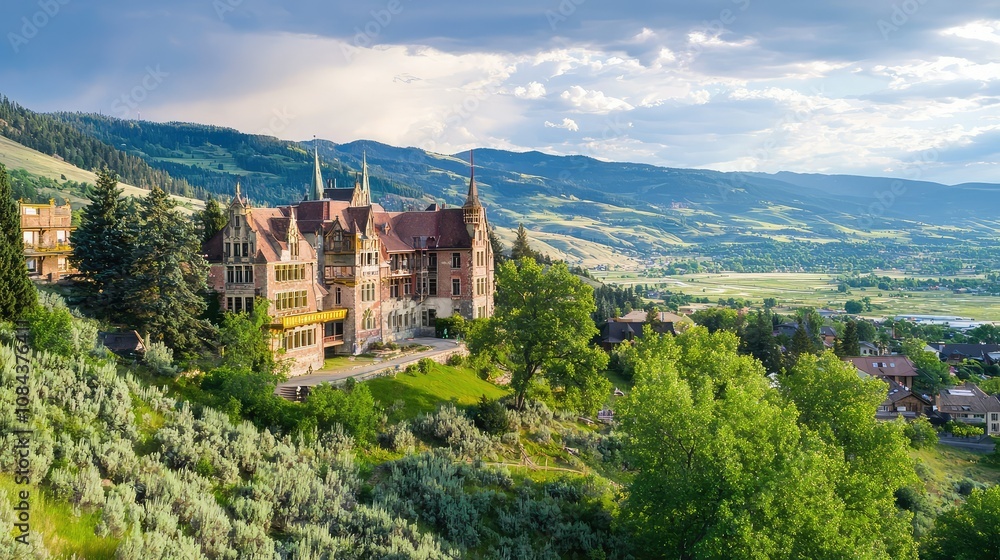 Obraz premium Historic Swiss Castle Overlooking Scenic Valley