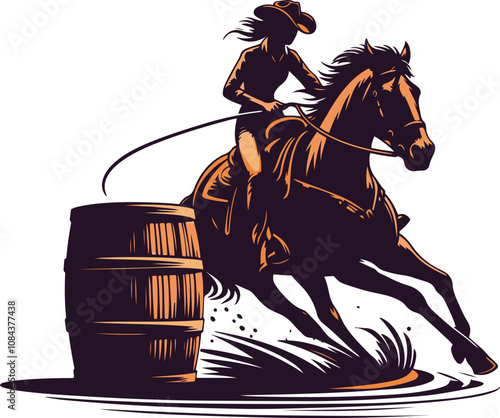 A cowgirl riding a  horse in a barrel racing competition