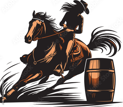 A cowgirl riding a  horse in a barrel racing competition