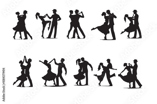 Beautiful couple dancing silhouette vector. Vector silhouettes of dancing people.