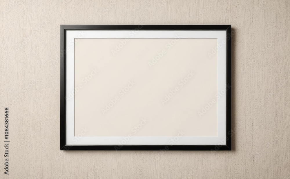 A blank picture frame hung on a textured wall, awaiting a beautiful artwork or memorable photo to be displayed A blank picture frame hung on a textured wall, awaiting a beautiful artwork or memorable photo to be displayed