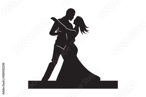 Beautiful couple dancing silhouette vector. Vector silhouettes of dancing people.