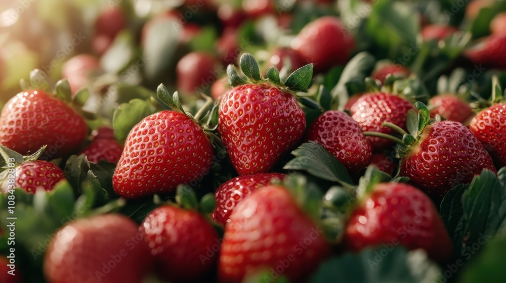 A close-up of fresh red strawberries basking in sunlight amidst a lush garden, illustrating natural abundance and the harvest joys of gardening and nature. A close-up of fresh red strawberries basking in sunlight amidst a lush garden, illustrating natural abundance and the harvest joys of gardening and nature.