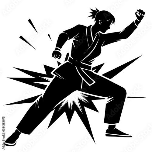 Dynamic Karate Woman Silhouette 