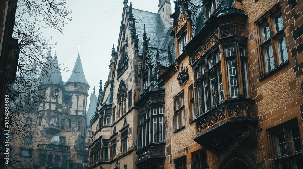 Fototapeta premium Neo-Gothic Building with Decorative Battlements