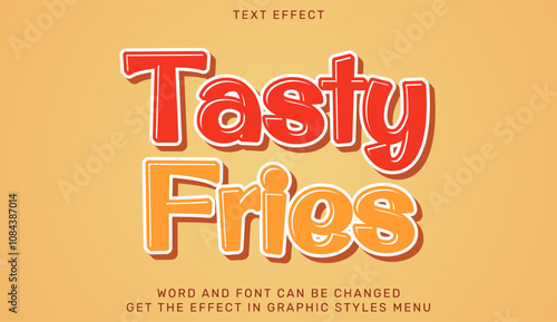 Tasty fries text effect template in 3d design