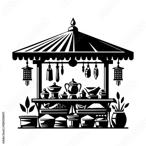 Simple Vector Icon of a Cultural Market Stall – Logo Design Illustration