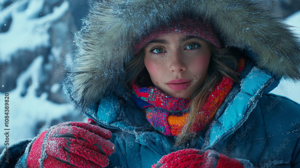 A cozy quilted parka with a faux fur-trimmed hood, paired with knit mittens and a bright scarf, perfect for outdoor winter adventures. A cozy quilted parka with a faux fur-trimmed hood, paired with knit mittens and a bright scarf, perfect for outdoor winter adventures.