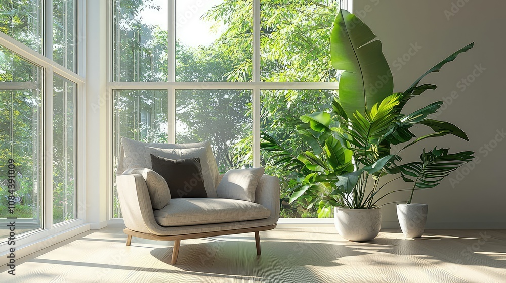 Fototapeta premium Bright Scandinavian Style Armchair in Sunroom