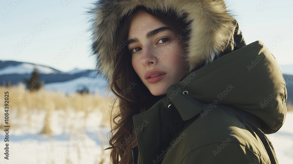 A durable, olive green parka featuring a detachable faux fur-lined hood, perfect for braving cold weather in style. A durable, olive green parka featuring a detachable faux fur-lined hood, perfect for braving cold weather in style.