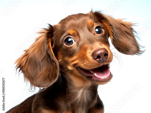 Adorable Young Brown Dachshund Dog Headshot, Cute and Happy Pet Posing for Photography with Playful Expression on a Clean Background for Stock Image Use