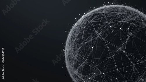 A futuristic globe made of connecting lines and nodes, set against a solid dark grey background.