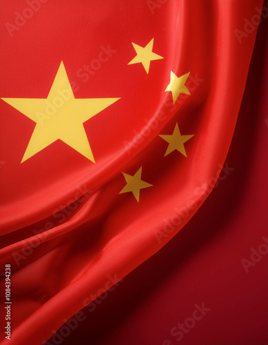 China flag waving in the wind on side position provides copy space for text isolated