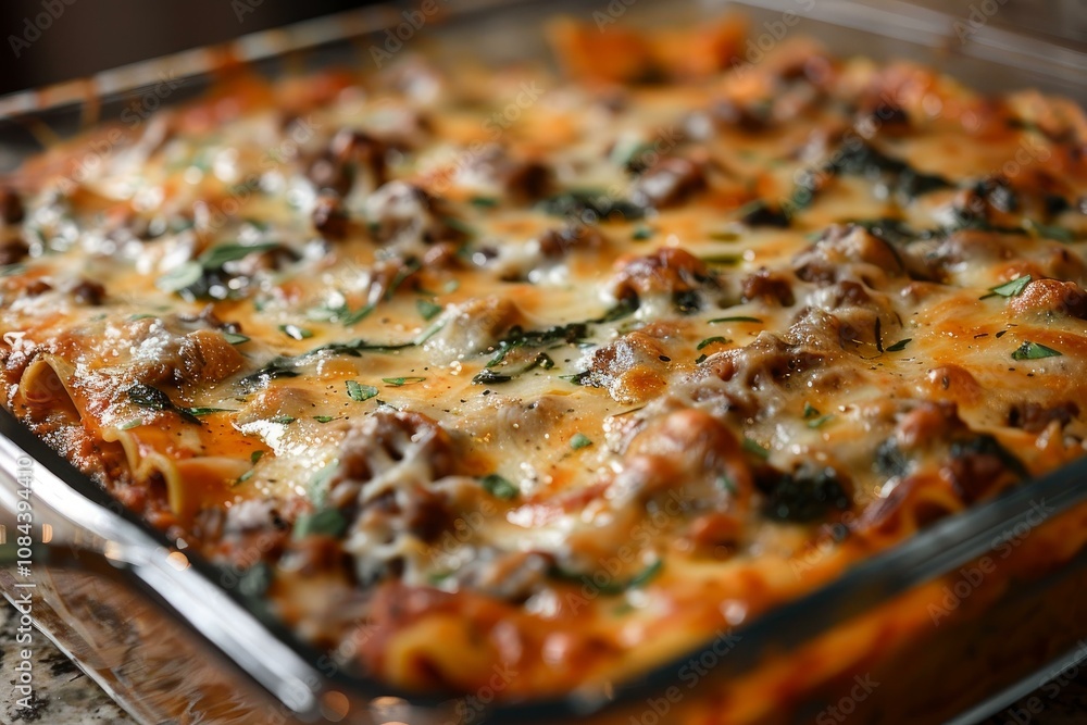 Delicious baked italian beef and spinach manicotti dish is fresh out of the oven Delicious baked italian beef and spinach manicotti dish is fresh out of the oven