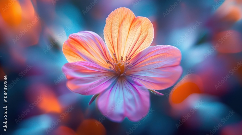 Close-up of a Primrose bloom in sharp focus, set against a super-pixelated, dizzy background of swirling vibrant colors. Close-up of a Primrose bloom in sharp focus, set against a super-pixelated, dizzy background of swirling vibrant colors.