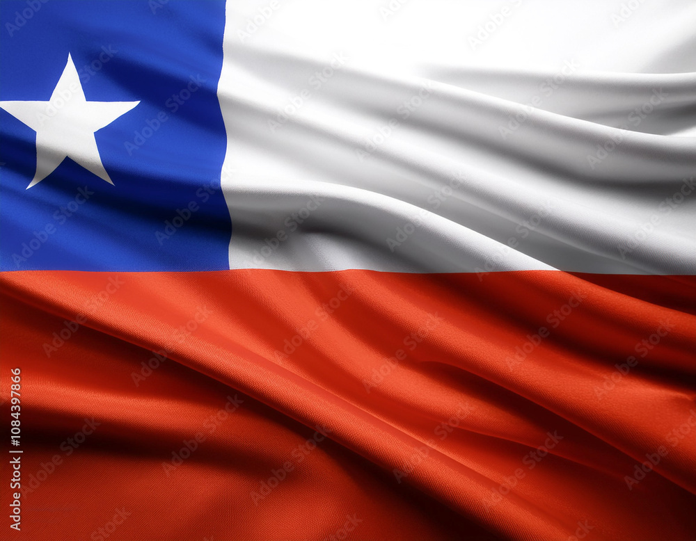 Naklejka premium Chile flag waving in the wind on side position provides copy space for text isolated