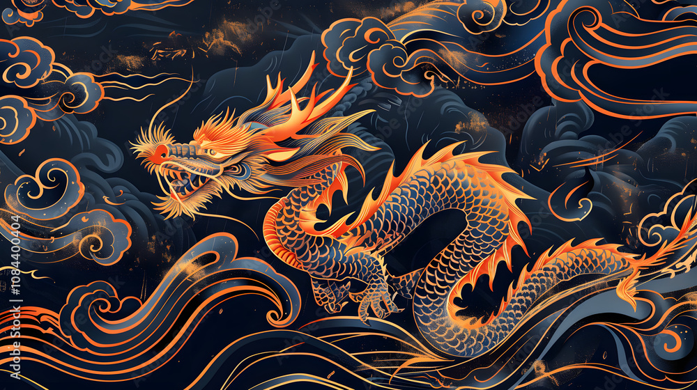 Fototapeta premium Dragon Dance Background Chinese New Year flat illustration