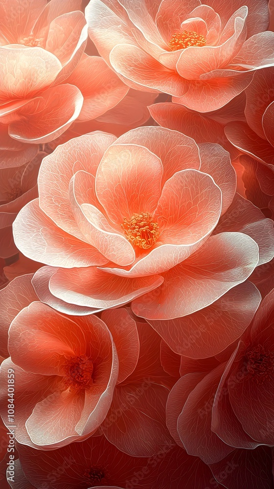 Fototapeta premium A beautiful arrangement of soft coral roses with delicate petals and intricate textures, creating a serene and romantic atmosphere ideal for spring themes.