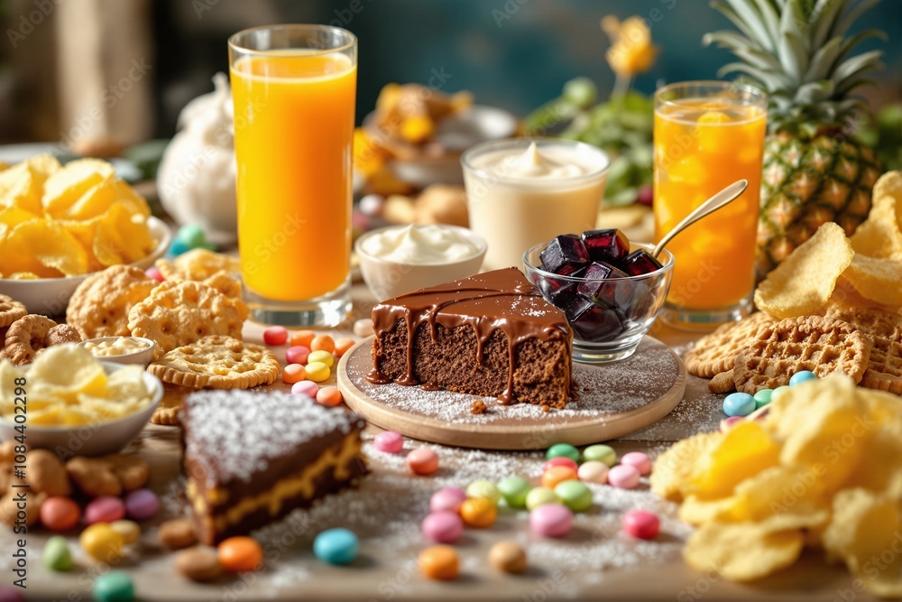 Festive Dessert Table with Colorful Treats and Refreshing Beverages Festive Dessert Table with Colorful Treats and Refreshing Beverages