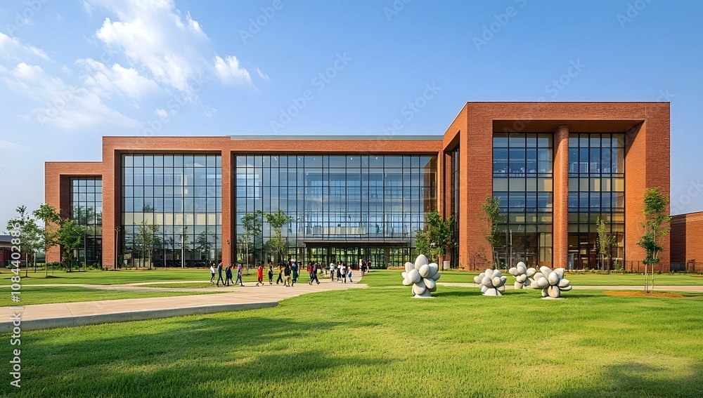 Modern Public school building Exterior view of school building with playground AI Generated Modern Public school building Exterior view of school building with playground AI Generated