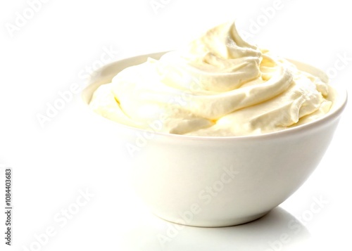 Bowl of Sour Cream Isolated on White Background with Copy Space for Culinary Use, Food Blogs, and Recipe Design, Perfect for Dip or Topping Presentations and Food Photography