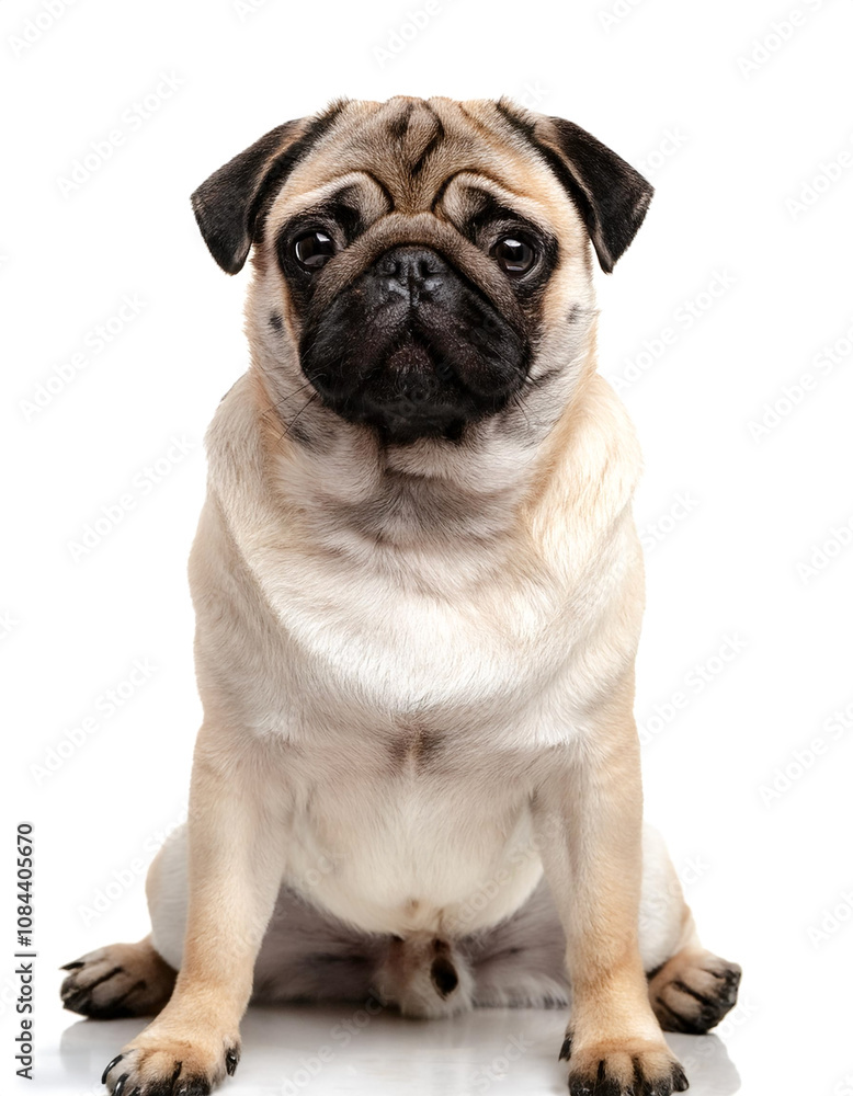 Pug Dog is sitting showing cute expression isolated Pug Dog is sitting showing cute expression isolated