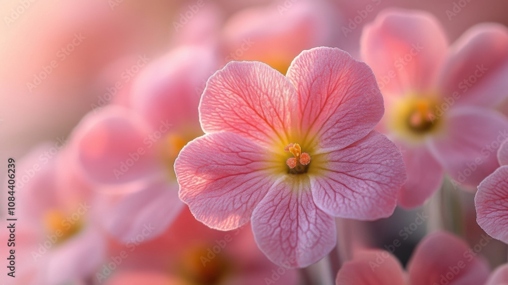 Extreme close-up of a Primrose bloom, with its petals in sharp focus and the background softly fading into a dreamy blur. Extreme close-up of a Primrose bloom, with its petals in sharp focus and the background softly fading into a dreamy blur.