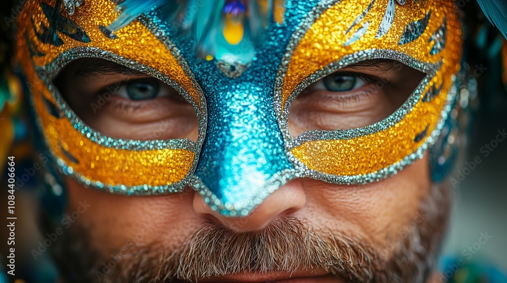 A man in a mask enjoys Mardi Gras A man in a mask enjoys Mardi Gras
